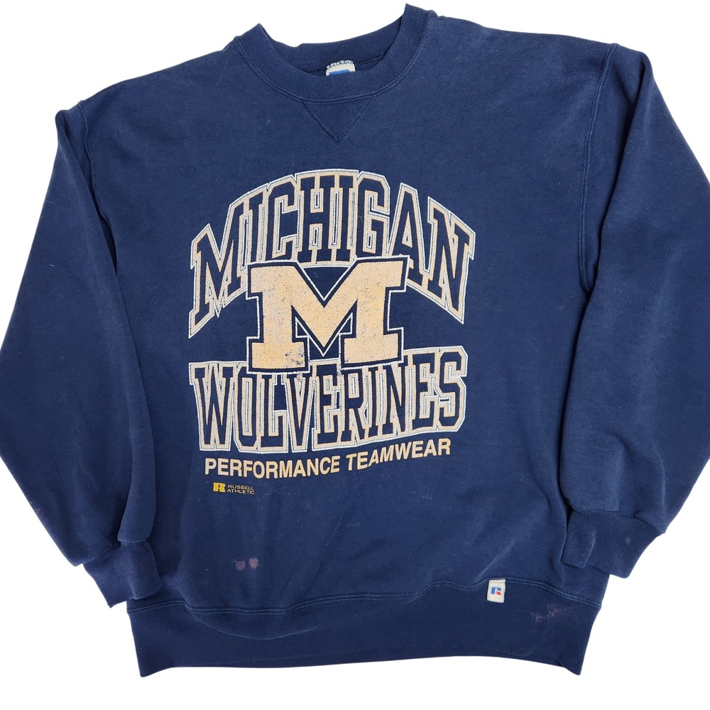 Vintage Russell Athletic Michigan Wolverines Sweatshirt Navy Blue Large USA Made
